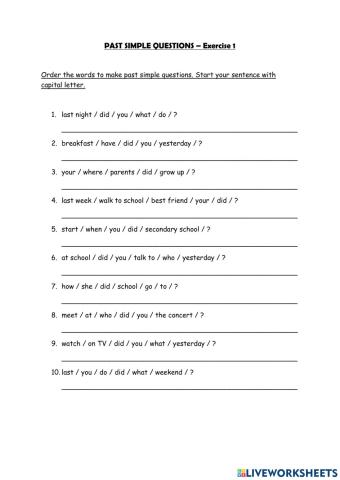 Past Simple Questions - word order