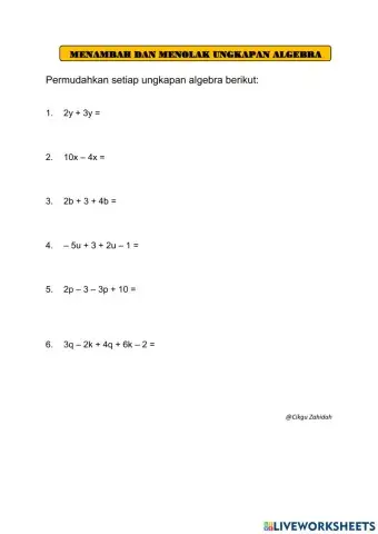 Bab 5 : menambah dan menolak ungkapan algebra