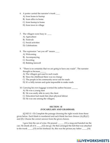 Class X worksheet 4 of unit-3Reading.A