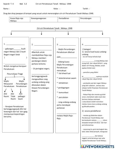 Latihan(PBD)  Sejarah T.4  Bab 5.3  Ciri-ciri Persekutuan Tanah Melayu