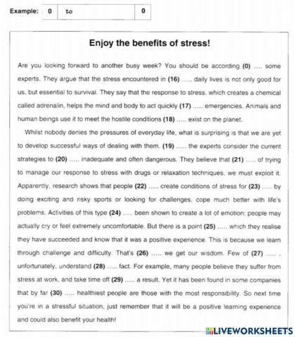 Benefits of stress ADVANCED OPEN CLOZE