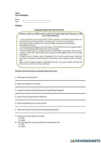 Unit 5  : let's experiment