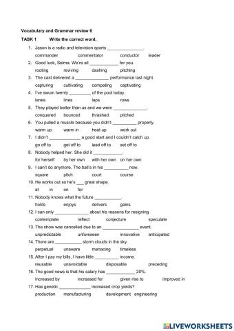 Vocabulary and Grammar Review 6