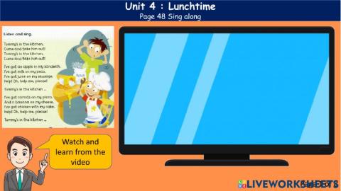 Lunchtime (4) page 48 Sing Along -listen and number