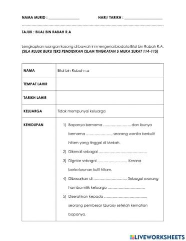 Biodata ringkas bial bin rabah r.a
