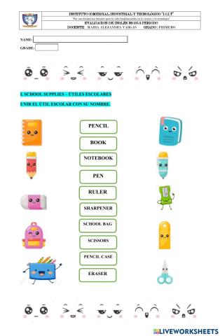 Examen de ingles 1r grado
