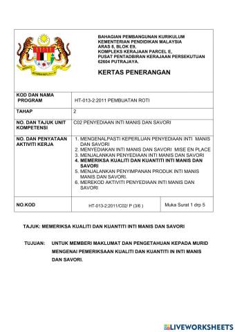 Kvs pembuatan roti -pemeriksaan kualiti