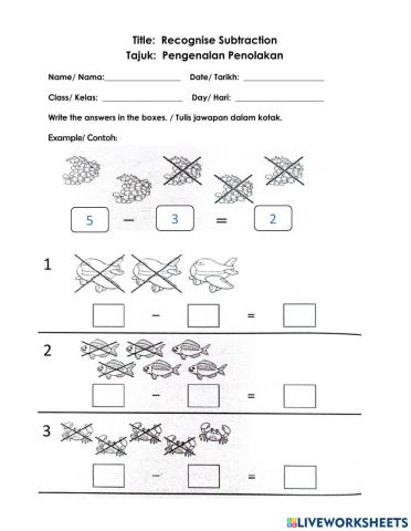 Recognise subtraction