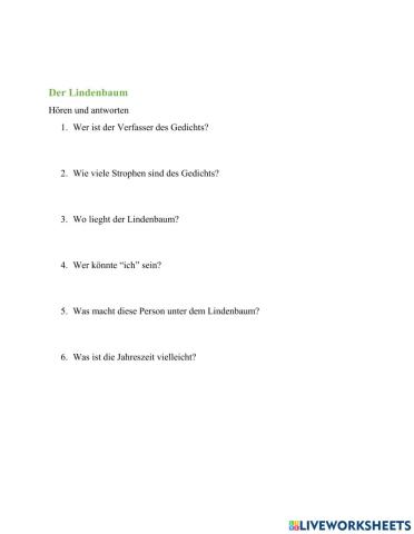 Der Lindenbaum Grade 12 German Language
