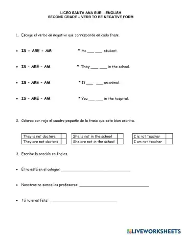 Evaluación de recuperación del verbo to be en negativo