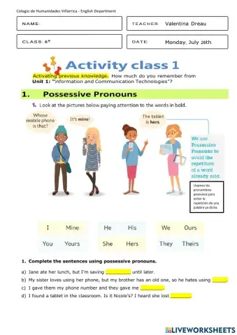 8º básico - : Unit 1 “Information and Communication Technologies”