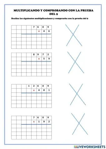 Multiplico y aplico la prueva del nueve