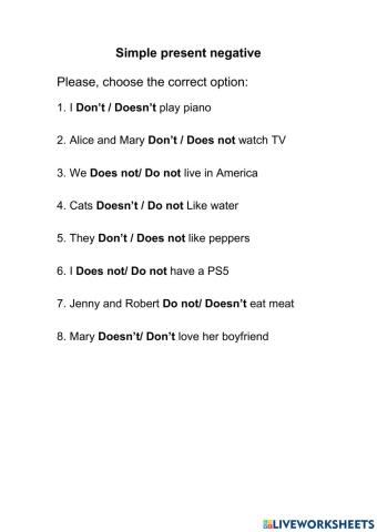 Simple present negative