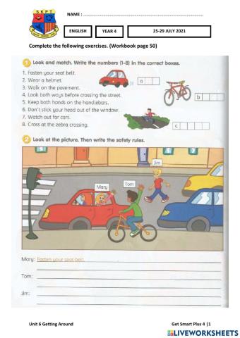 ENG Y4 Week 24 (25-29 JULY) Worksheets 2 Unit 6 Getting Around