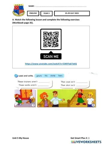 ENG Y3 Week 24 (25-29 JULY) Worksheets 1 My House