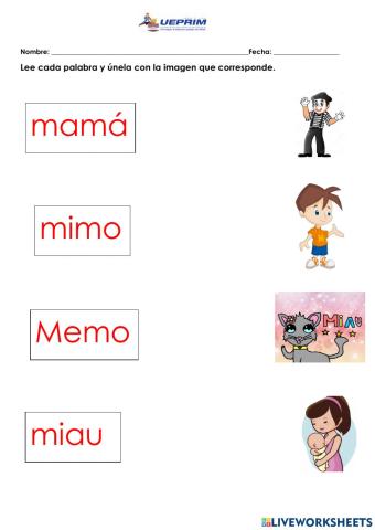 Palabras con sílabas de la letra M