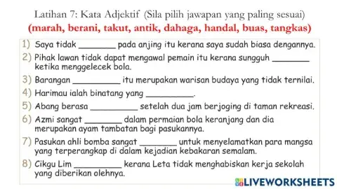 Kata Adjektif Latihan 7