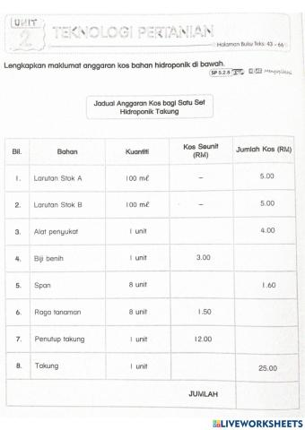 Kos Bahan Hidroponik