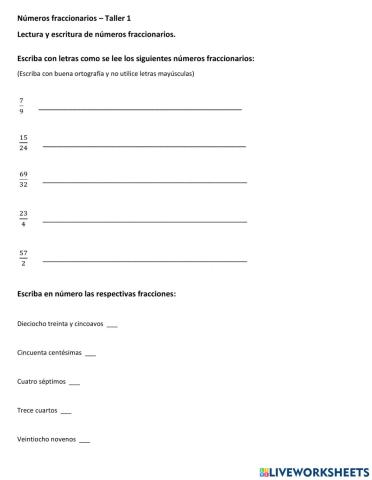 Lectura y escritura de fracciones