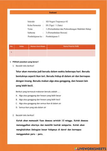 Evaluasi Tema 1 Subtema 3 Pembelajaran 5