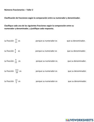 Clasificación de fracciones