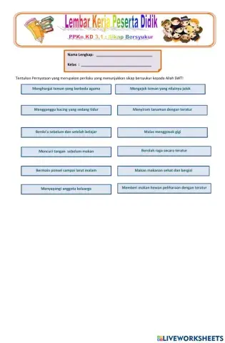 LKPD PPKn Kelas 3 : Sikap Bersyukur