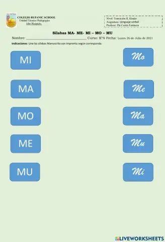 Unir sílabas ma- me - mi - mo - mu