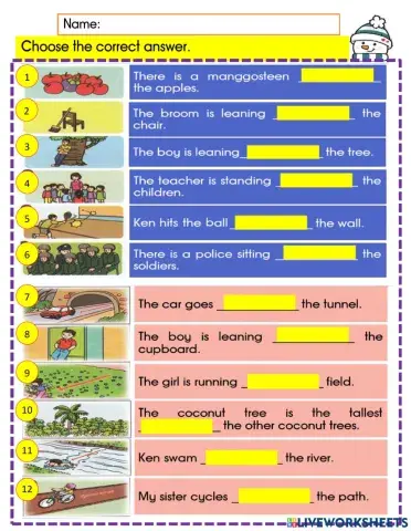 Prepositions across, through, along, among, against