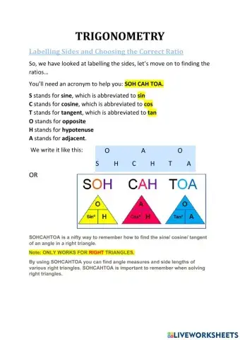 Trigonometric Ratios-Notes and Practise Questions