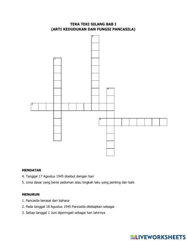 TEKA TEKI SILANG BAB 1 KELAS 8 (Arti Kedudukan dan Fungsi Pancasila)