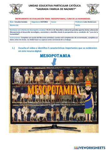 Mesopotamia, cuna de la humanidad instrumento de evaluación.