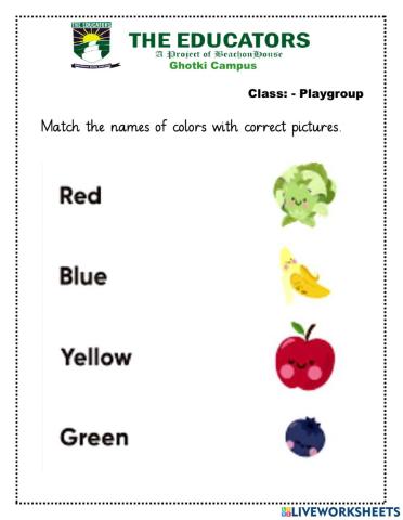 Match the names of colors with correct pictures.