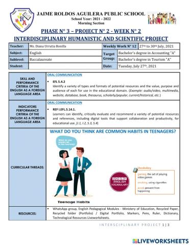 WHAT DO YOU THINK ARE COMMON HABITS IN TEENAGERS? By Ms. DIANA URRUTIA BONILLA