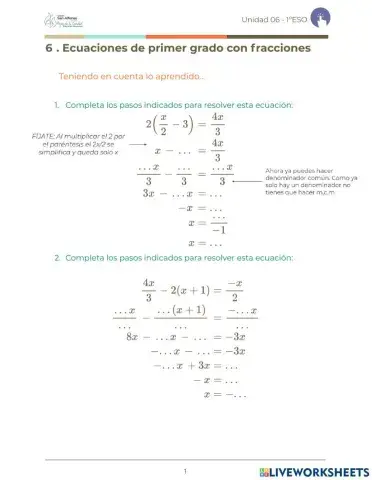 Ecuaciones de primer grado con fracciones
