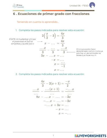 Ecuaciones de primer grado con fracciones