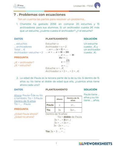 Problemas con ecuaciones