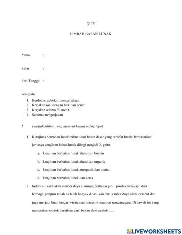 Quiz Limbah Bahan Lunak