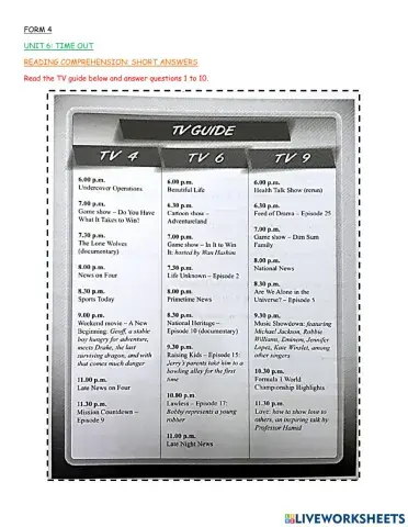 Form 4 Unit 6 Time Out