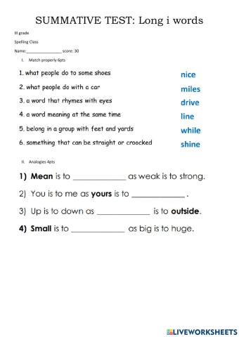 Long i words- test