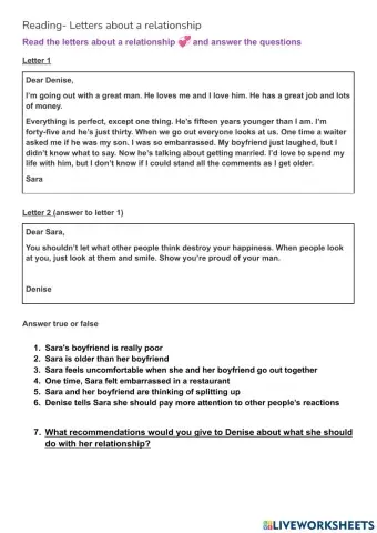 Reading Letters about relationships