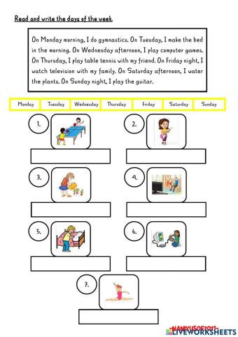 Reading comprehension -days of the week