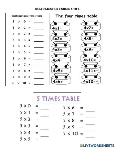 Multiplication tables 3 to 5