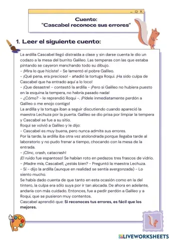 Cuento: Cascabel reconoce sus errores