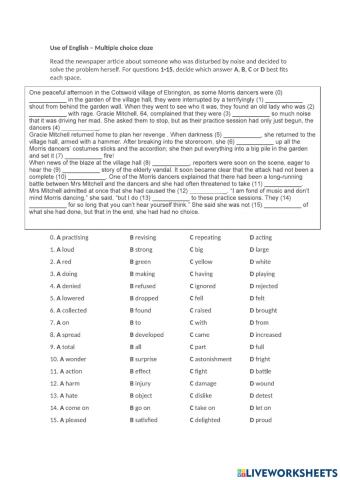 Multiple Choice Cloze Morris Dancing