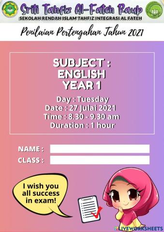 Ujian Penilaian Pertengahan Tahun (English Year 1)