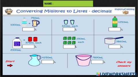 Convert ml to litre in decimal