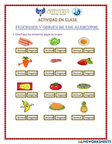 Funciones y origen de los alimentos
