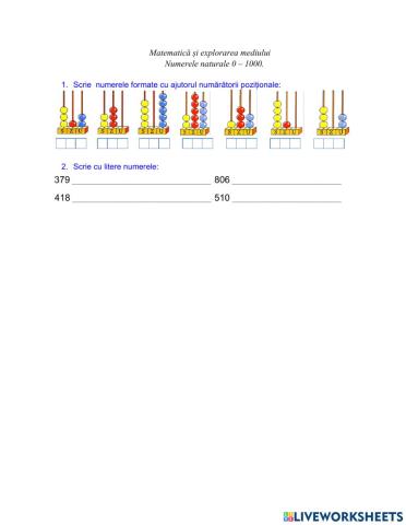 Numerele naaturale de la 0 la 1000