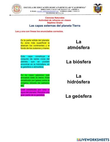 Las capas externas del planeta Tierra. 7mo. CCNN