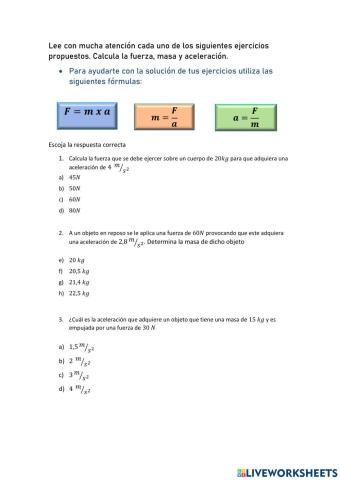 Fuerza, masa y aceleración